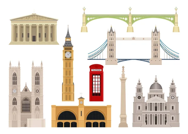 Londen Oriëntatiepunten Tower Bridge Big Ben Pauls Cathedral Westminster Abbey — Stockvector