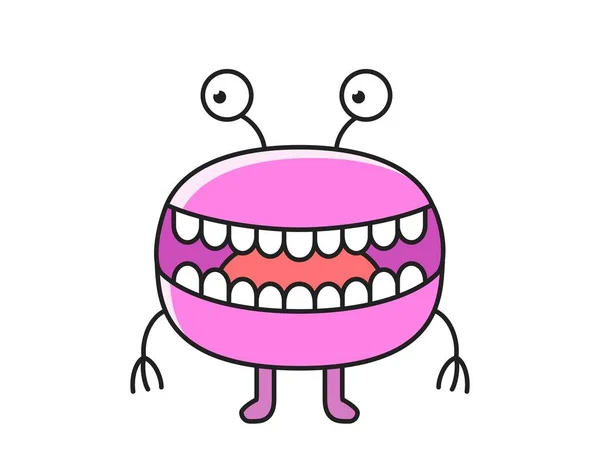 Ładna Ikona Potwora Uśmiechnięty Fioletowy Mutant Ostrymi Zębami Szczęśliwe Dziecko — Wektor stockowy