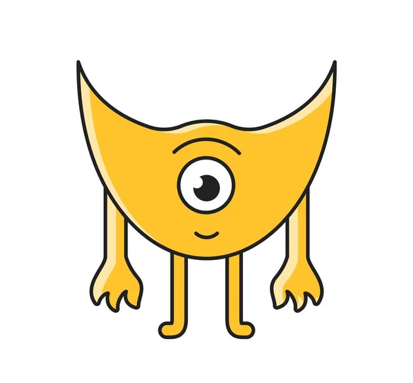 Niedliche Monster Ikone Aufkleber Mit Freundlichen Gelben Mutanten Oder Fremden — Stockvektor
