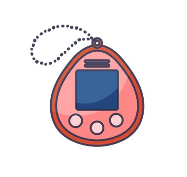 Retro gamepad konsepti. Taşınabilir video oyunu. 80 'lere ve 90' lara kadar. Sosyal ağlar ve kuryeler için etiket. Eğlence ve eğlence sektörü. Çizgi film düz vektör çizimi