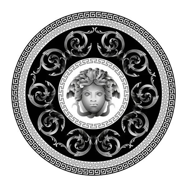 Barockmandala Schwarz Weiß Spitzen Arabesken Orientalische Ornamente Abstrakte Muster Kopf — Stockvektor