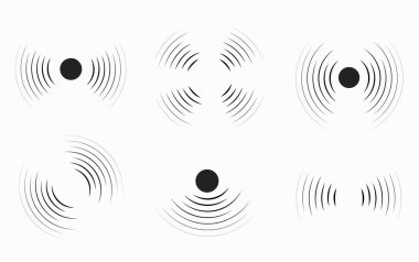 Dalga sonarı hazır. Web sitesi için grafik elementlerin toplanması. Ses dalgaları, fizik ve modern teknolojiler. Radarlar, gürültü koruması. Beyaz arkaplanda izole edilmiş çizgi film düz vektör çizimleri