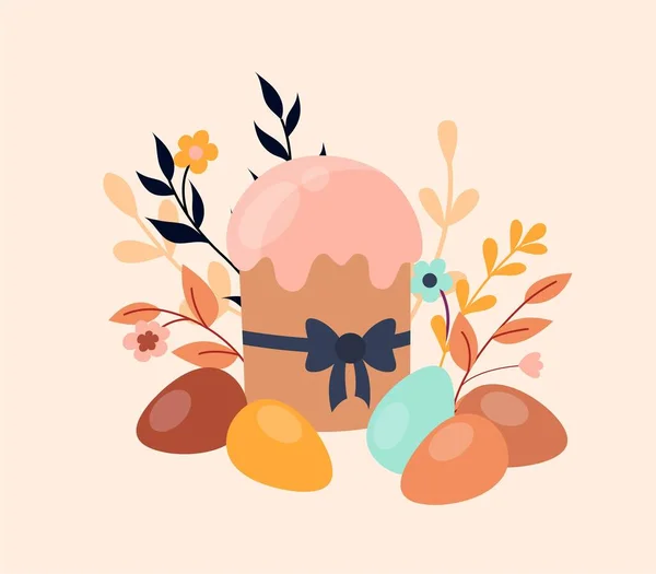 Пасхальный Торт Яйцами Элемент Дизайна Поздравительной Пригласительной Открытки Еда Листья — стоковый вектор
