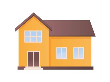 Sarı özel ev. Şehir mimarisi, dış görünüş ve dış görünüş. Gayrimenkul, yatırım ve ekonomi, ticaret. Konforlu modern ev, bina. Çizgi film düz vektör çizimi