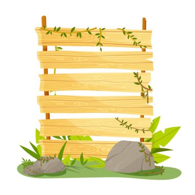 Tahta orman çiti konsepti. Yağmur ormanlarında taşlar ve yapraklar. Tropikal ve egzotik bitki örtüsü. Web sitesi için grafik ögesi.