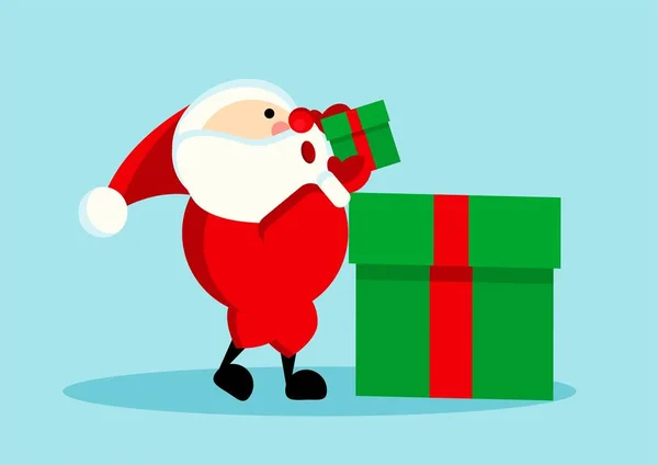 Joyeux Père Noël Caractère Fictif Avec Grand Coffret Cadeau Vert — Image vectorielle
