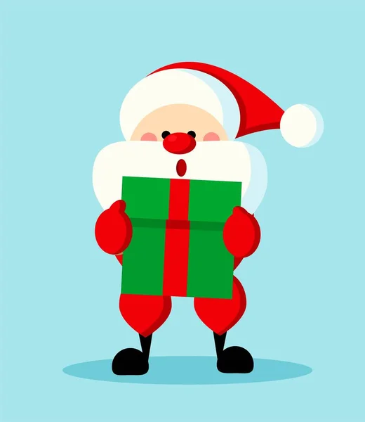 Glücklicher Weihnachtsmann Fiktive Figur Steht Mit Grünem Kasten Der Hand — Stockvektor