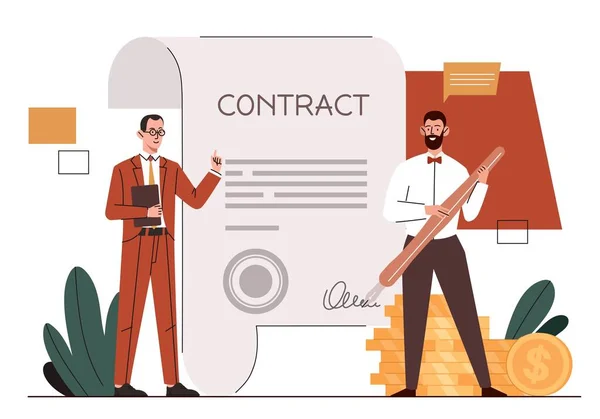 Ondertekening Contract Concept Mannen Maken Een Deal Metafoor Voor Succesvolle — Stockvector