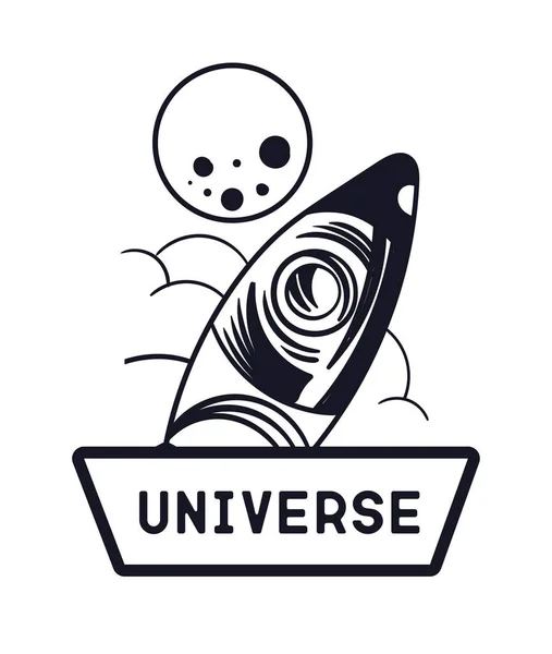 Universum Minimalistisches Plakat Rakete Und Raumschiff Weltall Neben Dem Planeten — Stockvektor