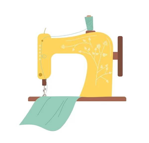 Концепция Швейных Машин Инвентаризация Шитья Зеленым Куском Ткани Мода Мода — стоковый вектор