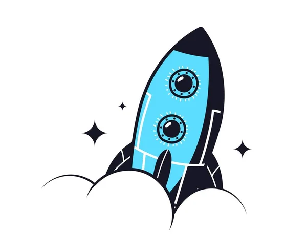Koncepcja Logo Kosmicznego Rakieta Tle Gwiazd Eksploracja Kosmosu Kolonizacja Science — Wektor stockowy