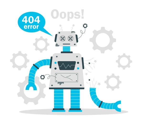 Σφάλμα 404 Έννοια Ρομπότ Λάθος Διεύθυνση Ιστοσελίδας Και Σπασμένος Σύνδεσμος — Διανυσματικό Αρχείο