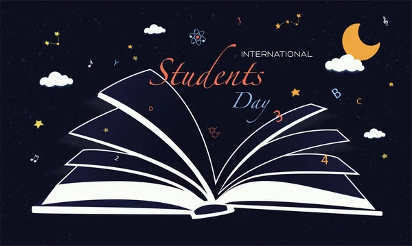 Edebiyat Günü Siyahı Uluslararası Öğrenci Günü Tatil Festival Tebrik Kartı — Stok Vektör