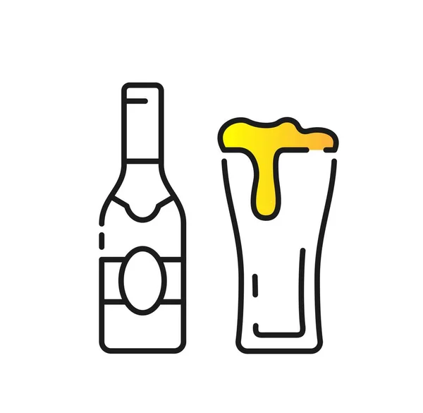 Ikona Nápoje Pivovaru Láhev Piva Vína Nebo Šampaňského Sklenicí Reklamní — Stockový vektor