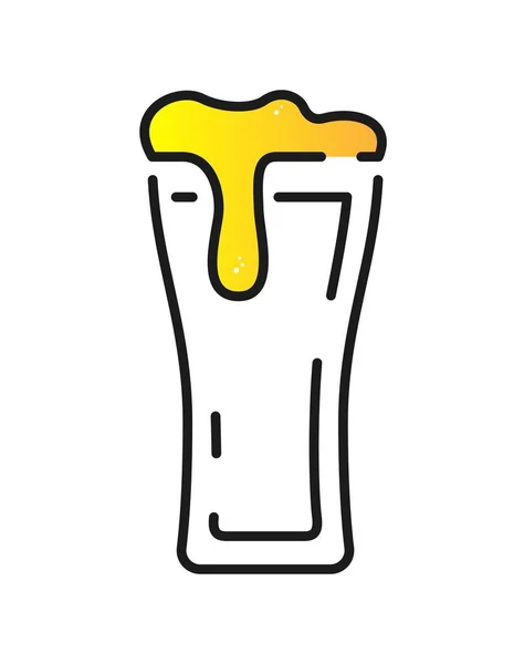 酿酒厂的标志 杯子里有啤酒和泡沫 社交媒体和即时通讯的贴纸 酒精饮料和跳跃产品 节日和节日的象征 卡通平面矢量插图 — 图库矢量图片