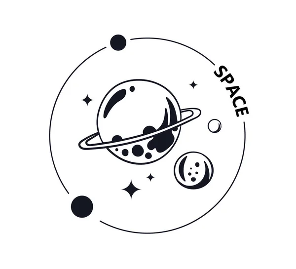 Space Minimalist Sticker Sketch Planets Stars Galaxycap Universe Poster Banner — Stock Vector