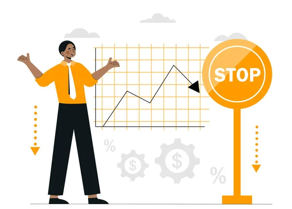 Koncept Akciové Krize Člověk Stojí Vedle Grafu Grafu Stopky Recese — Stockový vektor