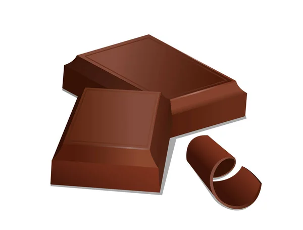 牛奶巧克力片的概念 一串串的凤尾鱼甜点 方块巧克力点心 广告和营销 有害和甜的食物 糖果产品 现实的3D矢量说明 — 图库矢量图片
