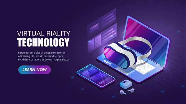 Banner Tecnología Realidad Virtual Gafas Portátil Innovación Para Juegos Entretenimiento — Vector de stock