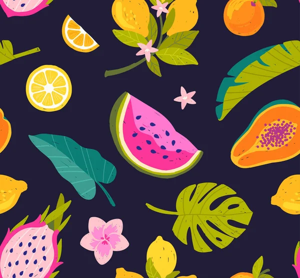 Patrón Sin Costuras Frutas Tropicales Elemento Diseño Repetitivo Para Imprimir — Vector de stock