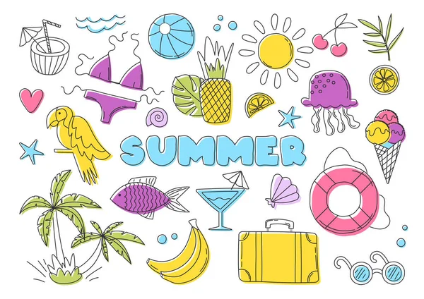 Summer Element Collection Set Stickers Social Networks Parrot Pineapple Banana — Stock Vector
