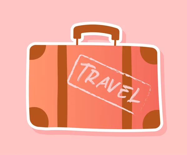 粉红行李贴纸概念 旅行和旅行的标志 夏天在热带和异国情调的国家度假和娱乐 卡通平面矢量插图 — 图库矢量图片