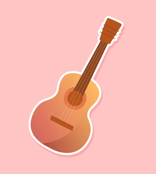 Guitar Sticker Concept Musical Instrument Creativity Art Holidays Tropical Exotic — Stock Vector