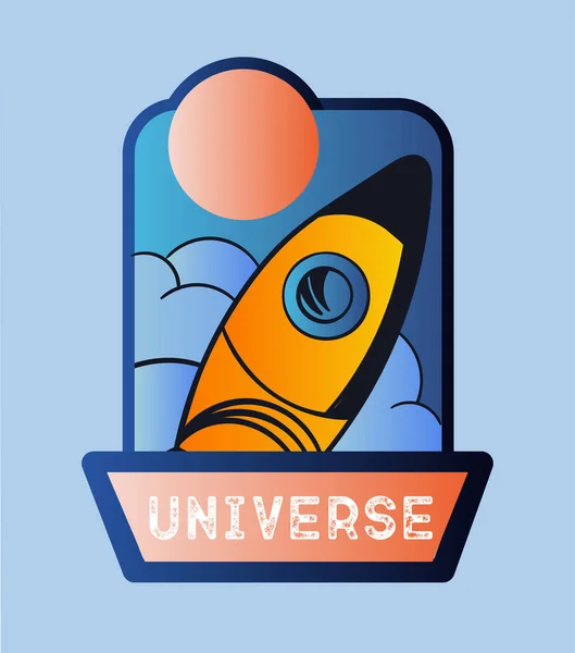Universe Label Konzept Gelbe Rakete Oder Raumschiff Auf Dem Hintergrund — Stockvektor
