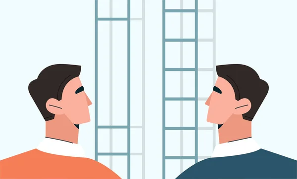 Понятие Неравенства Мужчины Стоят Перед Разными Лестницами Карьерные Амбиции Возможности — стоковый вектор
