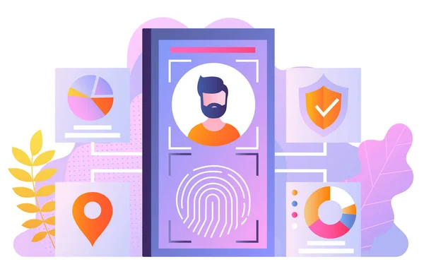 Biometric Identification Concept Man Logs Account Profile Gets Access Fingerprint — Stock Vector