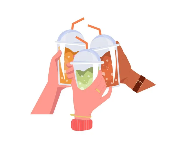 Skål Med Cocktails Kalla Drycker Plastglas Med Halm Juice Eller — Stock vektor