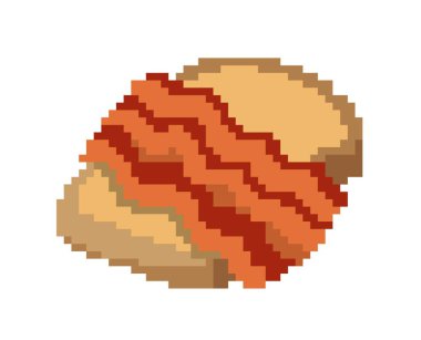 Kawaii pastırmalı ekmek. Lezzetli, doğal ve organik ürünler, sağlıklı yiyecekler. Retro ve vintage tarzda web sitesi afişi veya afişi, 8 bit. Çizgi film düz vektör çizimi