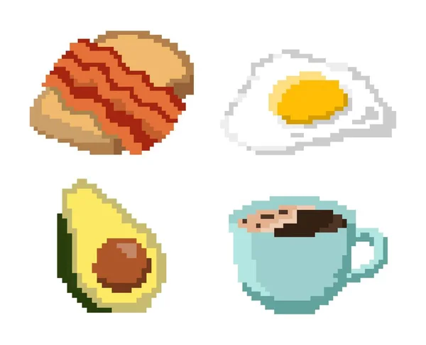 Kawaii Desayuno Pixel Set Colección Elementos Gráficos Para Web Huevos — Vector de stock