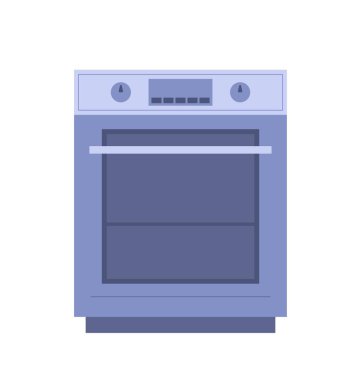 Kapalı fırın konsepti. Hindi ya da tavuk pişirmek için mutfak makinesi, tatlı ve lezzetler, un ürünleri. Web sitesi afişi ya da afişi. Çizgi film düz vektör çizimi