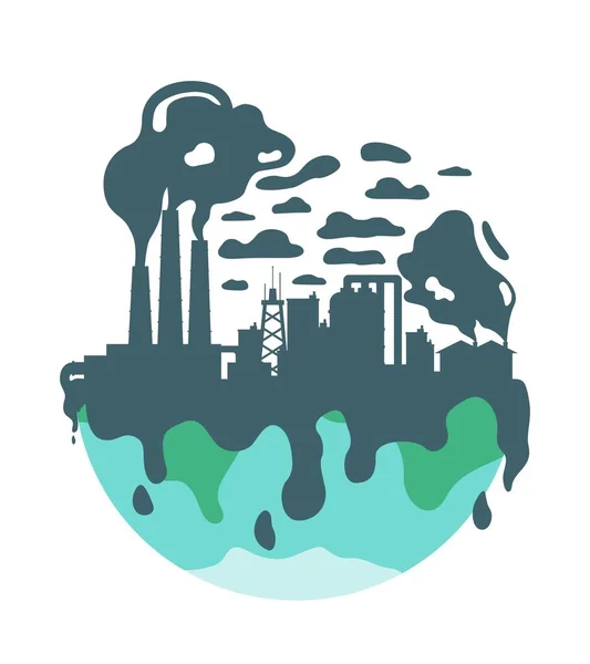 Загрязнение Природы Смог Над Заводом Вредное Производство Товаров Выбросом Отходов — стоковый вектор