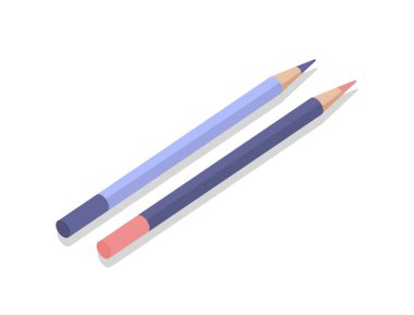 Makyaj kalemi konsepti. Kaşlar için farklı renkte aletler. Dekoratif kozmetik markası. Reklam ve pazarlama. Şablon, yerleşim ve modelleme. Karikatür izometrik vektör çizimi