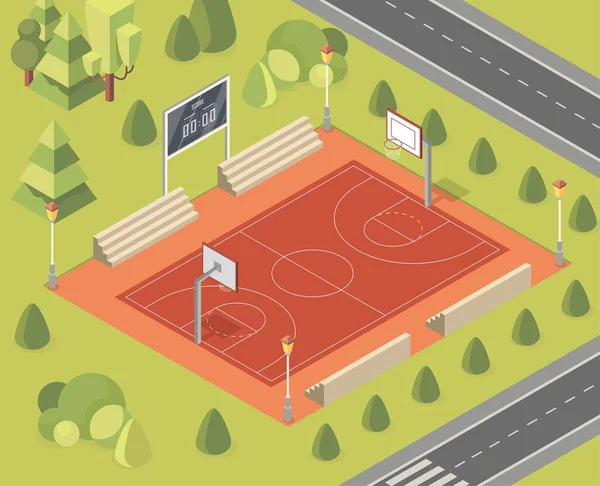 Концепция Баскетбольной Площадки Резиновое Покрытие Маркировкой Кольцами Командного Спорта Территория — стоковый вектор