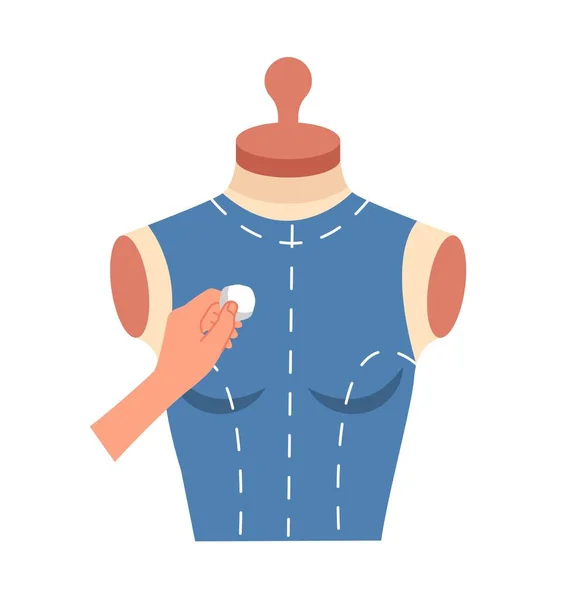 Рука Біля Концепції Манекена Ательє Швачка Оцінюють Розміри Одягу Виробництво — стоковий вектор
