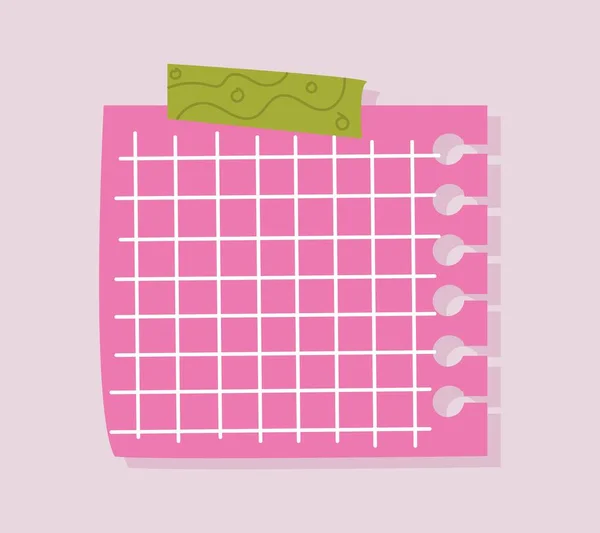 粉红纸片的概念 核对过的日记本和笔记本页 计划者和组织者的地方 办公室和学习用品 卡通平面矢量插图 — 图库矢量图片