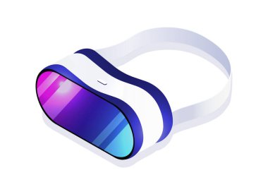 Isometric vr gözlükleri. Sanal gerçeklik ve siber uzay. Yenilikler ve modern teknolojiler. Oyunlar ve öğrenme araçları. Elektronik mağazası reklamı. Çizgi film vektör illüstrasyonu