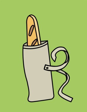 Çevre dostu çanta. Market ve baget paketi. Sürdürülebilir yaşam tarzı, ekolojik ve biyolojik öğeler. Doğayla, gezegenle ve çevreyle ilgilenmek. Çizgi film düz vektör çizimi