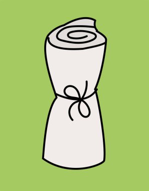 Çevre dostu havlu. İpli beyaz peçete. Çevre dostu malzemelerden yapılmış. Temizlik ve hijyen. Kirliliği ve atıkları azaltıyor. Çizgi film düz vektör çizimi