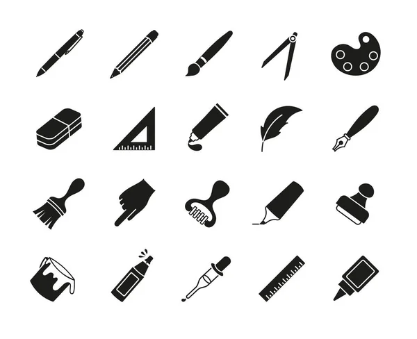 Drawing Tools Icons Black Set Collection Graphic Elements Website Ruler — Stock Vector