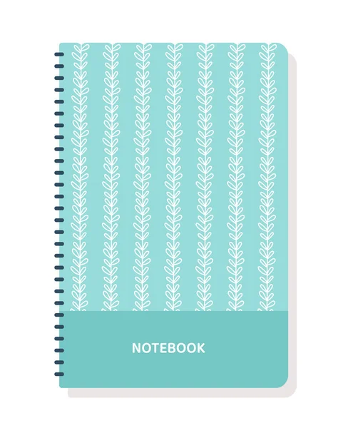 Capa Caderno Azul Diário Moda Livro Com Padrão Folha Branca —  Vetores de Stock