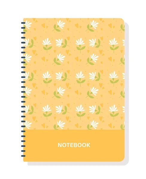 Portada Amarilla Folleto Catálogo Planificador Organizador Diseño Con Flores Blancas — Vector de stock
