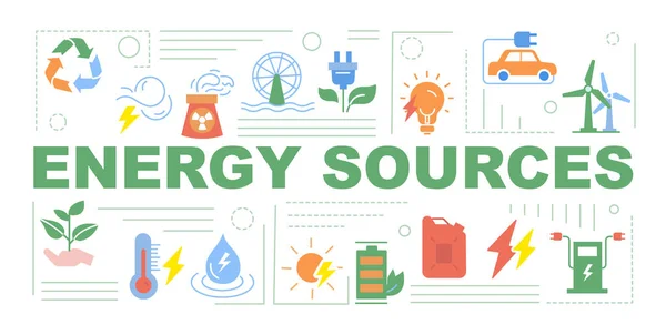 Banner Zdrojů Energie Textem Recyklace Opětovné Použití Jaderná Vodní Elektrárna — Stockový vektor