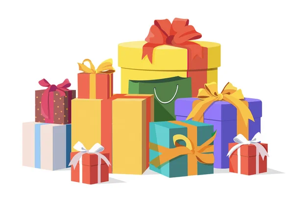 Een Set Geschenkdozen Cadeaus Verrassingen Nieuwjaar Kerstmis Kortingen Promoties Speciale — Stockvector