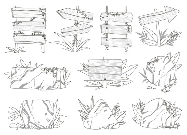 Panneaux Linéaires Réglés Collection Panneaux Jungle Direction Navigation Forêt Tropicale — Image vectorielle