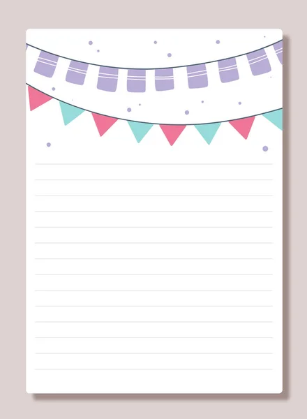 Notebook Sheet Concept List Diary Memo Colorful Flags Checklist Birthday — Stock Vector