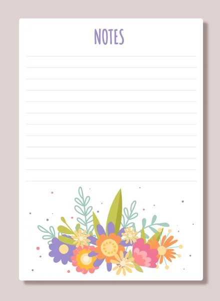 Notebook Sheet Concept Place Aux Notes Avec Bouquet Fleurs Printemps — Image vectorielle